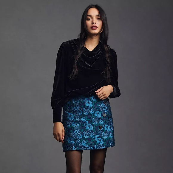 Anthropologie BTFL-life Velvet Velour Pullover Blouse Black Sz XL Dark Feminine - Picture 1 of 12